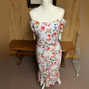 NWT Guess White Lace Floral Off Shoulder Midi Dress Size 10